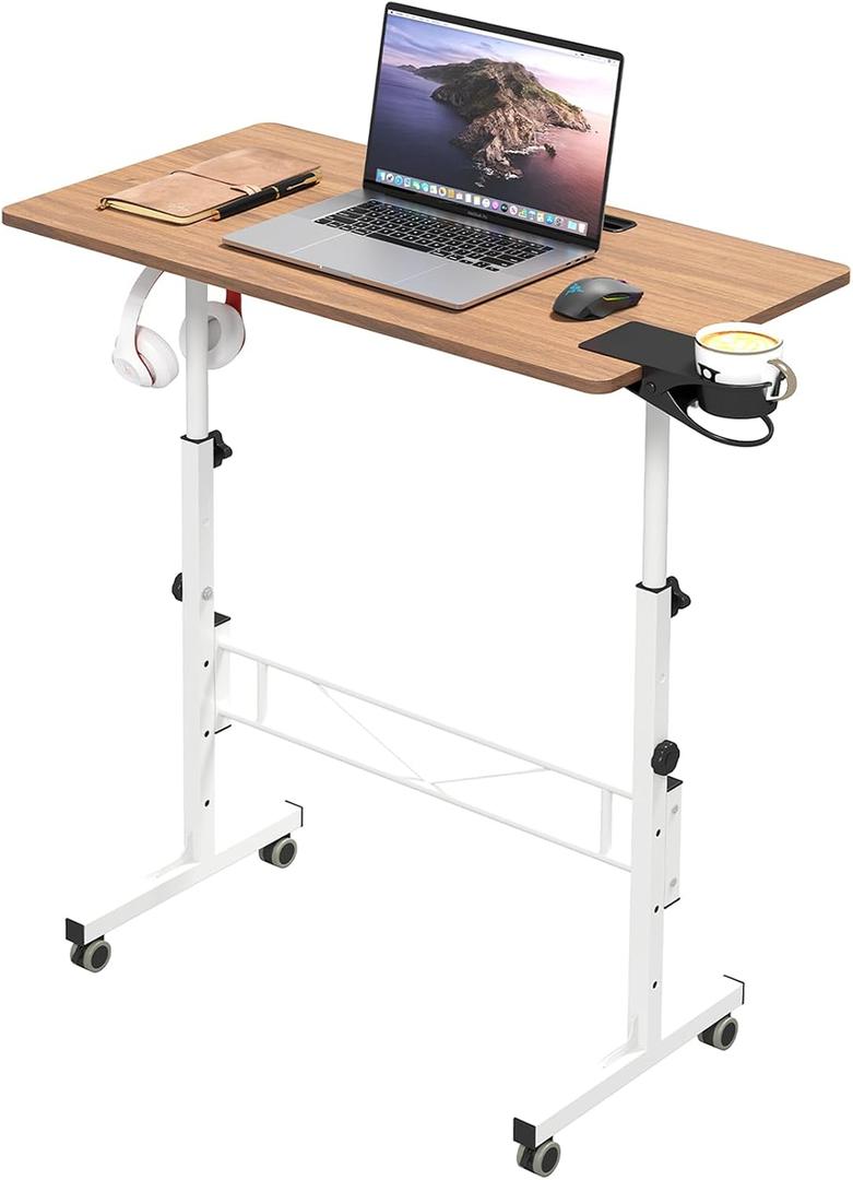 Hadulcet Portable Standing Desk, Rolling Desk Adjustable Height, Mobile Laptop Desk, Small Stand Up Table with Wheels, Walking Table for Treadmill Walking Pad, Tall Computer Stand, Oak, 31.5" W x 15.75" D x 44.9" H