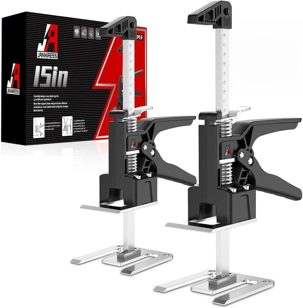 JANNIRESS Labor Saving Arm Jack Handle 2 Pack,15 in Construction,Multifunctional Furniture Jack for Installing Cabinets and Wall Tile Height Adjuster Handheld Lifter Tool, Load 400LBS