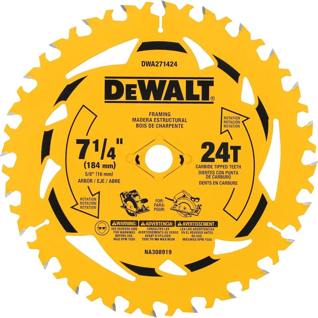DEWALT 7-1/4 in. 24T Circular Saw Blade, Smooth Cutting, Superior Tracking and Durability (DWA271424)
