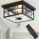 Upgraded Motion Sensor Outdoor Ceiling Light with Remote Control 4 Lighting Modes Flush Mount Ceiling Light with Clear Glass for Your Porch, Driveway, Patio, Farmhouse, Entryway