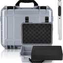 Relaxweex 1 Pcs Waterproof Hard Case with DIY Customizable Foam Insert Portable Protective Case with Knife for Camera Drones Equipments Tools Test Instruments(Gray,14.3 x 11.4 x 4.5 Inch)