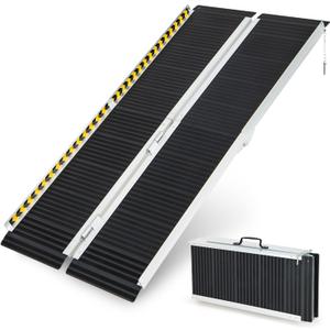 Goplus Portable Wheelchair Ramp 5 FT, Folding Handicap Ramp w/Transition Plate & Non-Slip Surface, Reflective Warning Stickers, Threshold Ramp for Stairs, Doorways, Steps, Scooter, Trunk, Garage