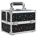 Joligrace Makeup Train Case Portable Cosmetic Box 2 Trays with Mirror Lockable for Makeup Nail Tech and Beauticians Traveling Makeup Storage Organizer - Black Star