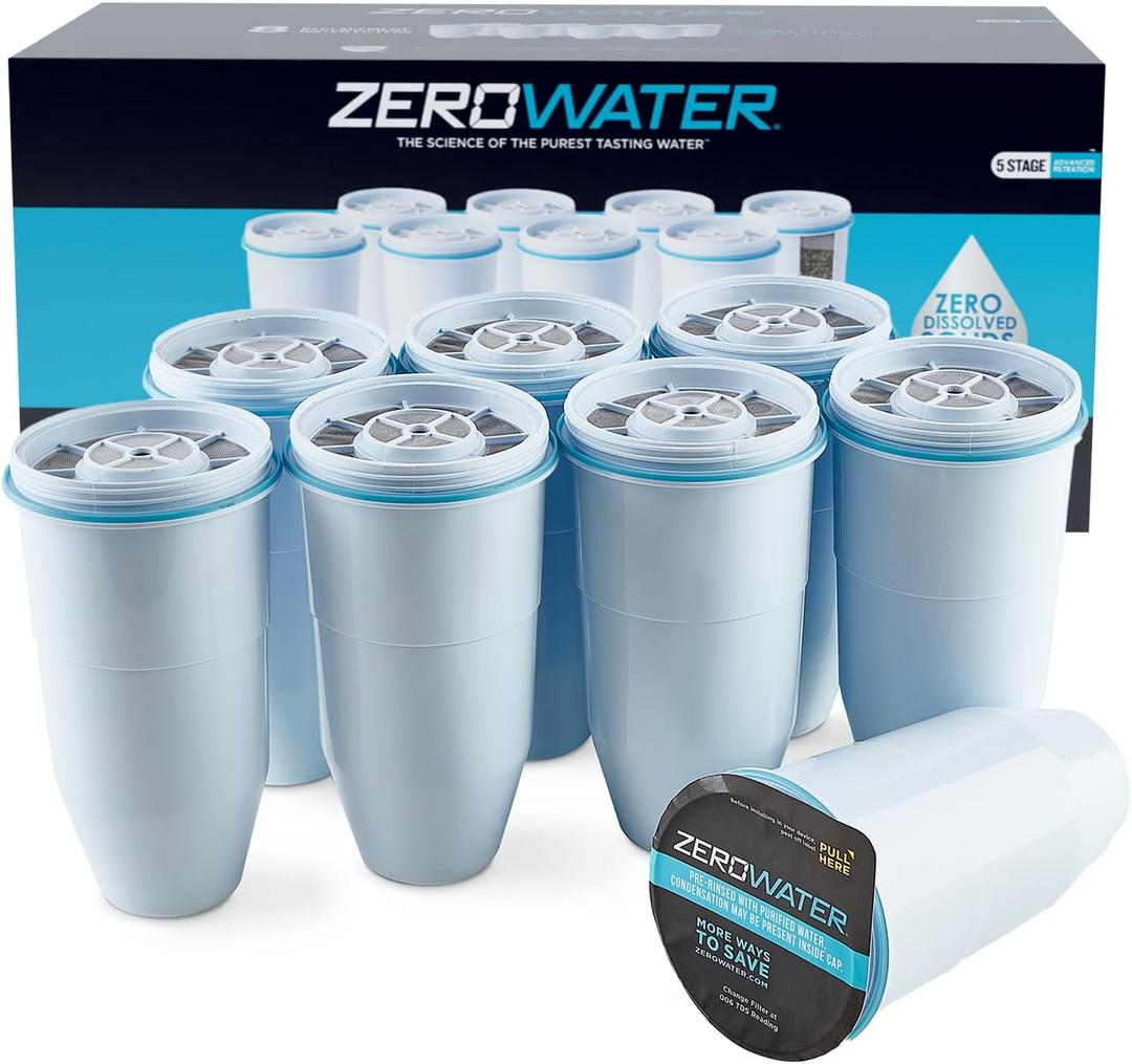 ZeroWater Official Replacement Filter  5-Stage 0 TDS Zero Water Replacement Filter  System IAPMO Certified to Reduce Lead, Chlorine, Heavy Metals, & Forever Chemicals PFOA/PFOS, 8-Pack