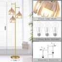 Gold Floor Lamps for Living Room Vintage Floor Lamp with Glass Lmapshape & Three Led Bulb,Glass Floor Lamps Brass Mid Century Modern Standing Lamp Tall Tree Flower Floor Lamp for Bedroom,Office,Corner