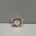 Silent Mini Vintage Analog Table Clock with Hand-Painted Metal Body and Battery Operated Non-Ticking Core for Shelf, Bedroom, Bedside, Desk, Gift Clock (Purple Rose)