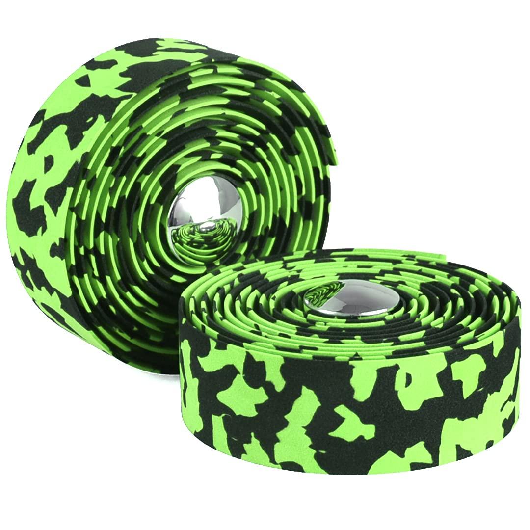 KINGOU Black & Green Camouflage EVA Road Bike Handlebar Tape Bicycle Bar Wraps - 2PCS Per Set