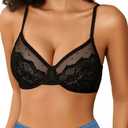 Avidlove Lace Bras for Women Sheer Balconette Underwire Unlined Everyday Bras Lingerie Black Small