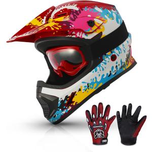 TCMT Youth Dirt Bike Helmet DOT Certified - Kids Full Face Motocross ATV Helmet with Goggles, Gloves and Helmet Bag for Off-Road, BMX, MX, Street Riding
