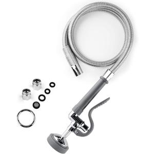 CWM Commercial Sink Sprayer with 45 Flexble Stainless Steel Hose, 1.42 GPM Pre Rinse Spray Valve with Ergonomic Handle, Commercial Sink Faucet Parts,Dishwasher Sprayer for Restaurants (Gray)