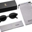 SOJOS Retro Oval Sunglasses for Women Trendy Sun Glasses Classic Shades UV400 Protection SJ1217 Black/Grey Lens
