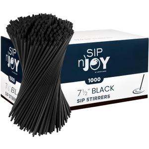 Crystalware, Plastic Stir Straw, Sip Stirrer, For Coffee and Cocktail, 7 1/2 Inches 1000/Box, Black