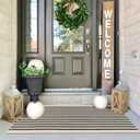 IOHOUZE Black Beige Striped Rug -2'x4.3' Front Door Rugs Outdoor, Small Washable Area Rug for Front Porch, Spring Summer Welcome Mats Outdoor Indoor, Doormat for Entryway Porch Entrance
