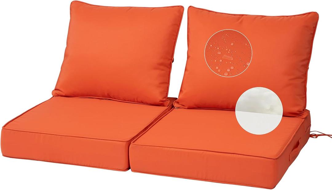 22X24-2set,Outdoor Chair Cushions, 30D High-Density Foam Patio Chair Cushions, Water-Resistant UV 2000H Color Fastness Outdoor Seat Cushions for Patio Furniture Sofa,Orange