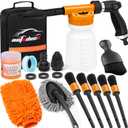 Car Wash Detailing Kit Cleaning Kits with Foam Gun Sprayer, Car Wash Brush and Large Wash Mitt Duster for Car Interior and Exterior Cleaning (Orange)
