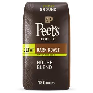 Peet's Coffee, Dark Roast Ground Coffee - Decaf House Blend 18 Ounce Bag (EXP 07/21/25)