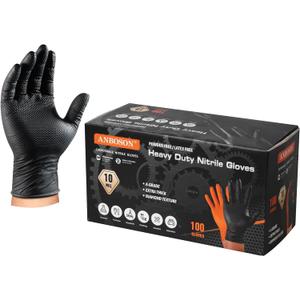 10 Mil Nitrile Disposable Gloves Heavy Duty Mechanic Gloves Raised Diamond Texture Thick (Black of 100, Large)