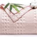 PHF Cooling Waffle Blanket King Size, Lightweight 60% Rayon Derived from Bamboo & 40% Cotton Breathable Blanket for Hot Sleepers, Soft and Luxury for Bed Couch and Sofa, 104"x90", Pink