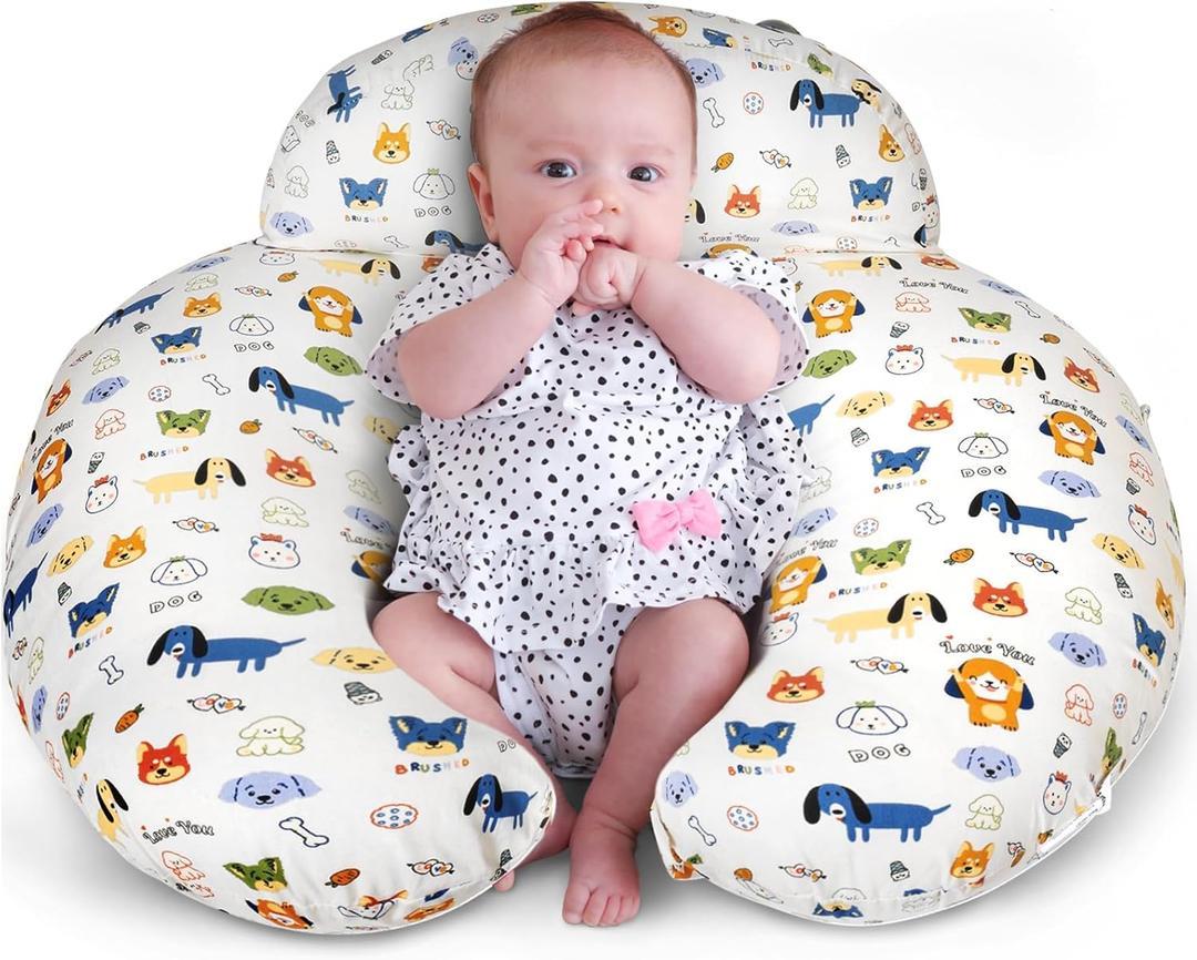 Nursing Pillow for Bottle and Breastfeeding, Ergonomic Design Support for Mom and Baby, Removable Cotton Cover, Machine Washable, Dog Pattern(Creamy White)Pallet of Product