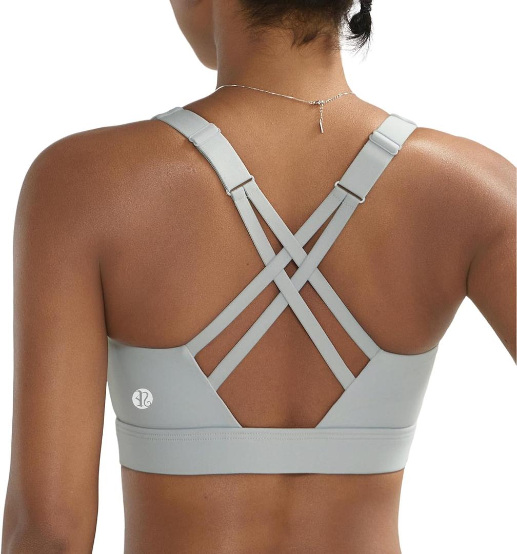 RUNNING GIRL Sports Bras for Women High Impact,Adjustable Strappy Back Molded Cup High Support Sports Bra with Sewn in Pads (Gray, XL)