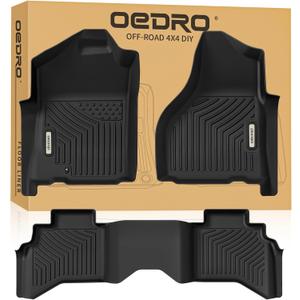 OEDRO Floor Mats Fit for 2002-2008 Dodge Ram 1500 Quad Cab, 2003-2009 Dodge Ram 2500/3500 Quad Cab, All Weather Floor Liners Unique Black TPE Front & 2nd Seat