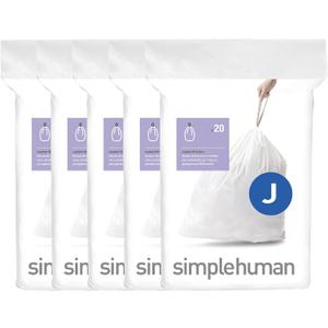 simplehuman Code J 100 Count, Dispenser Pack Custom Fit Liners, Drawstring Trash Bags, 30-45 Liter / 8-12 Gallon, White