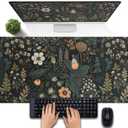 Dark Flower Desk Mat Floral Plants Mouse Pad, Aesthetic Wildflowers Large Gaming Mousepad Desk Pad, XXL Keyboard Mouse Mat Full Desktop Mat Women Office Desk Accessories Cover Mat 31.5"x15.75"