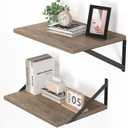 Heimlove Deep Floating Shelves for Wall, 16W x 12D Rustic Grey Wood Wall Shelves Set of 2, Large Floating Shelf for Living Room, Kitchen, Office, Bedroom and Decor Storage, with Metal Bracket - Grey