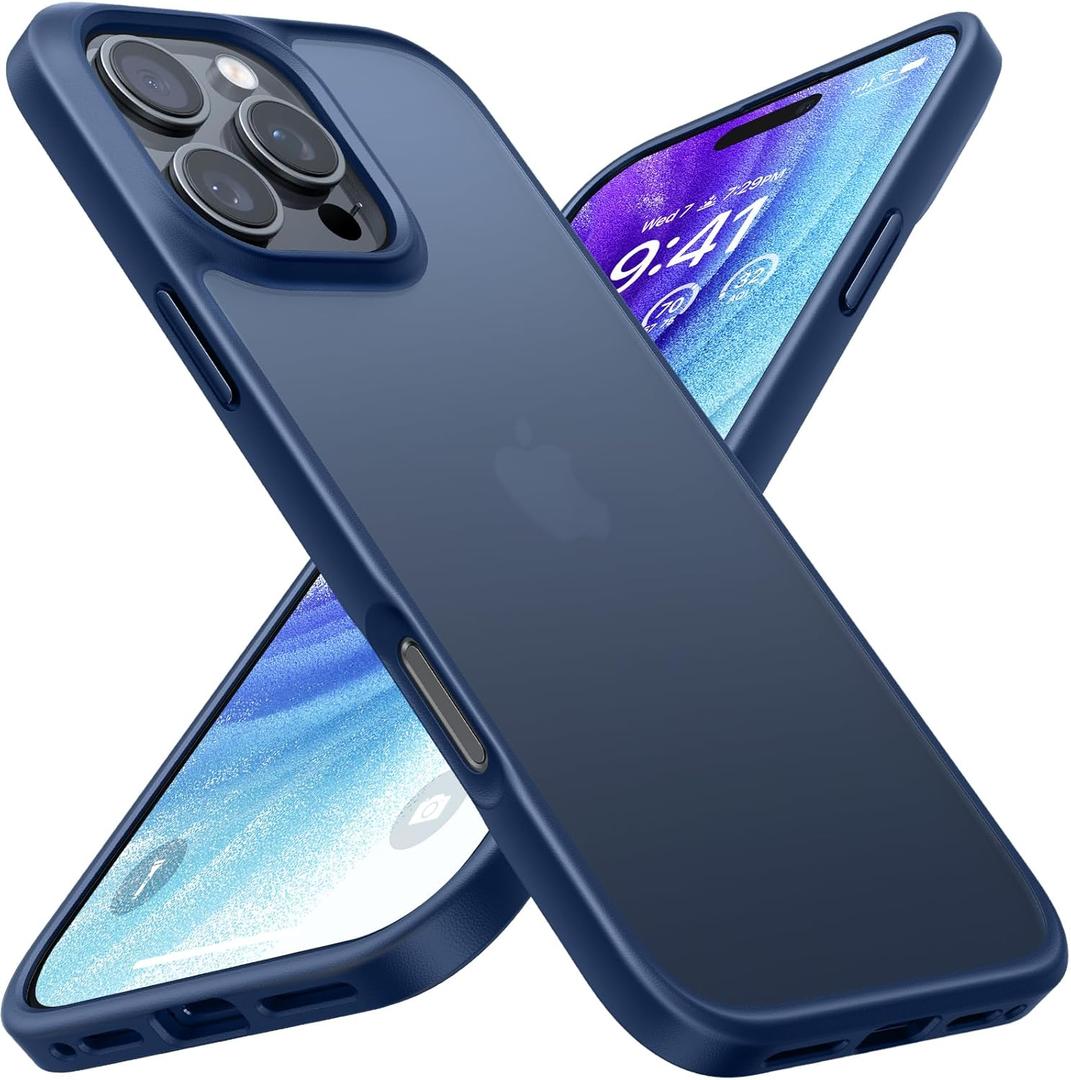 TORRAS Guardian Shockproof for iPhone 16 Pro Case, [4X Military-Grade Test Protection] Anti-Scratch DIY-Buttons Slim Thin Translucent Matte Hard Back Case for iPhone 16 Pro, Navy Blue