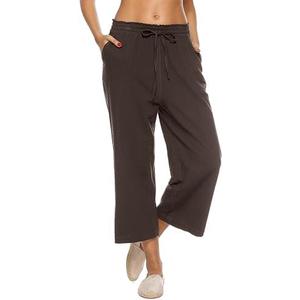 LNX Womens Linen Capri Pants Wide Leg High Waisted Drawstring Casual Cropped Pants with Pockets XL