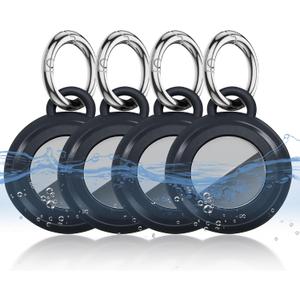 for AirTag Keychain Holder 4 Pack, Waterproof TPU Case with Holder for Apple AirTags, Shockproof, Secure Lock for Wallet, Key, Bag, Luggage, Pets(Black)