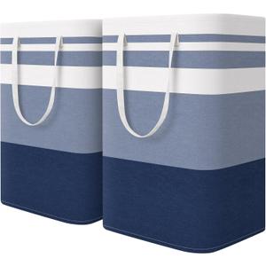 HomeHacks 2-Pack Large Laundry Basket, Waterproof, Freestanding Laundry Hamper, Collapsible Tall Clothes Hamper with Extended Handles for Clothes Toys in the Dorm and Family (Blue, 75L)