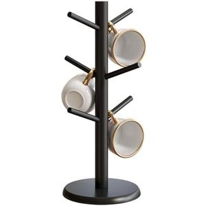 GHWIE Coffee Mug Holder Tree with 6 Hooks,Cup Rack Holder for Counter Cup Hanger Countertop Home Storage,Black