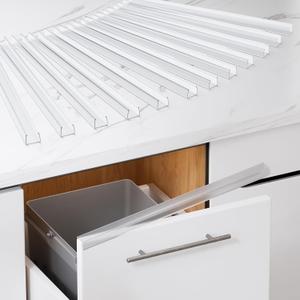 Cabinet Protector Edge Guard (Pack of 12), 17.7" Clear PVC Cabinet Edge Protectors for 3/4" Thick Kitchen Cabinets Doors  Slip-On No-Tool Sliding Installation