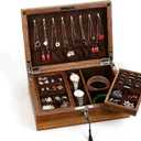 Bescott 2 Layer Solid Black Walnut Wooden Jewelry Box for Women Wood Vintage Organizer for Men Earrings Rings Necklaces Bracelet Watch Storage Mother's Day Gift