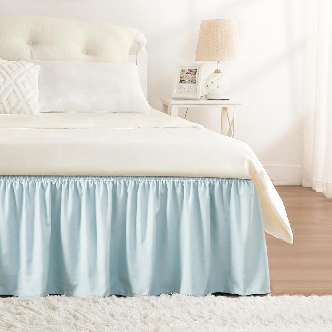 RIMELA Grayish Blue Bed Skirt Queen Size 18 Inch Drop, Wrap Around Elastic Bedskirt, Dust Ruffle for Adjustable Bed Base Machine Washable Easy to Install Bed Skirts