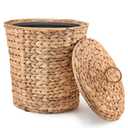 KOLWOVEN Wicker Trash Can with Lid in Bedroom, Bathroom - Trash Can in Office - Boho Woven Wicker Waste Basket - Office Garbage Cans for Under Desk (Water Hyacinth, Medium (D11 X H11))