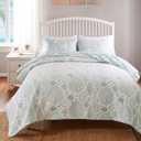 Greenland Home Coastal Paradise Reversible Matelass Coverlet Quilt Set, 3-Piece King/Cal King, Marina Seafoam