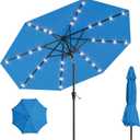 9FT Solar Umbrella 32 LED Lighted Patio Umbrella Table Market Umbrella w/Tilt and Crank Outdoor Umbrellas for Garden, Deck, Backyard, Pool and Beach, Royal Blue