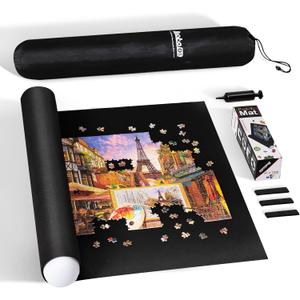 Becko US 2000 Piece Jigsaw Puzzle Mat Roll Up with Black Pump & Drawstring Storage Bag, Black Felt Mat for Easy Transport & Storage, Portable Puzzle Saver for 2000 1500 1000 500 Pieces Jigsaw Puzzles