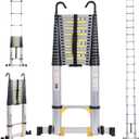 26.2FT Telescoping Ladder with Stabilizer Bar Wheels and Hooks, Multi-Purpose Extension Aluminum Folding Ladder Collapsible Adjustable Telescopic Ladders Extendable Ladder for Homeuse