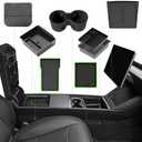 7PCS Center Console Organizer Tray for 2024 2025 Tesla Model 3 Accessories, Armrest Hidden Storage Box Cup Holder Charger Pad for Tesla Model 3 Highland