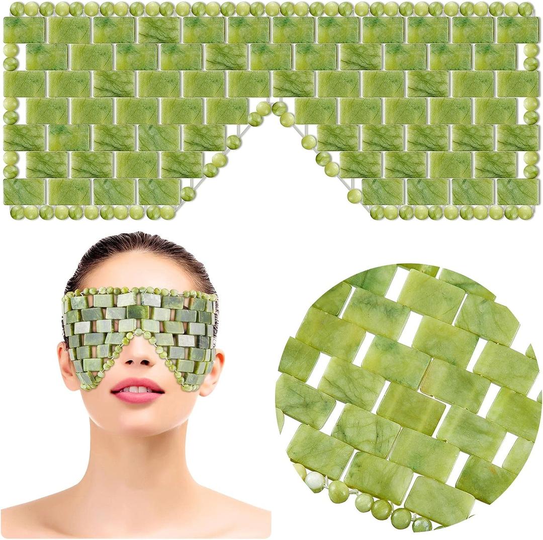 SATINIOR Jade Stone Eye Mask Hot or Cold Using Jade Mask Green Facial Sleeping Relief Eye Cover for Women Men Soothing, Cooling and Relieving