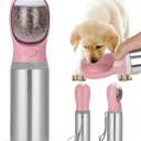 Portable Dog Water Bottle with Food Container, 14 OZ, Stainless Steel Leak Proof Puppy Water Dispenser with Drinking Feeder for Pets Travel, Walking, Hiking and Outdoor Activities