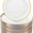 Rubtlamp 60 Pcs Gold Plastic Plates,10 inch Clear Gold Dinner Plates, Hammer Pattern Design, Fancy Clear and Gold Disposable Plates For Party