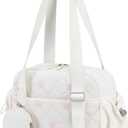 CAMTOP Mini Gym Bag for Women, Small Gym Tote Bag Puffy Quilted Sports Duffel Bag with Wet Compartment and Coin Purse Duffel Bags Dance Yoga Workout Bag for Gifts (White Pink Bow, Mini-12.6")
