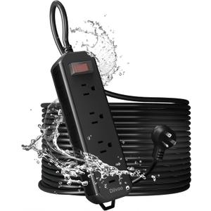 Outdoor Power Strip Weatherproof, 50 FT Extension Cord, Diivoo Waterproof Surge Protector with 4 Outlets, 1250W Shockproof Overload Protection, Flat Plug, Wall Mountable, Black