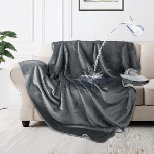LOOBANI Waterproof Dog Blanket for Couch: Reversible Flannel Bed Blanket for Medium Large Dogs Liquid Proof, Soft Throw Blanket Couch Cover Protector for Sofa, Crate, Travel, Picnic, 50" x 60", Grey