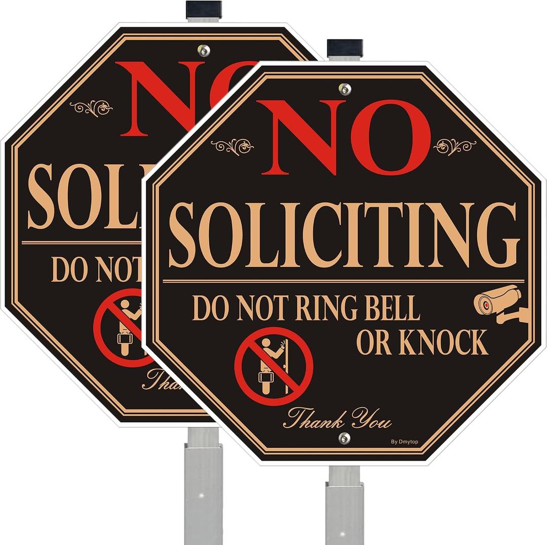 2 Pack No Soliciting Yard Sign for House with 28" Aluminum Alloy Stake -10" x 10" - "Do Not Ring Bell or Knock" Warning Metal Sign for Home Front Door, UV Protected Rust & Fade Resistant
