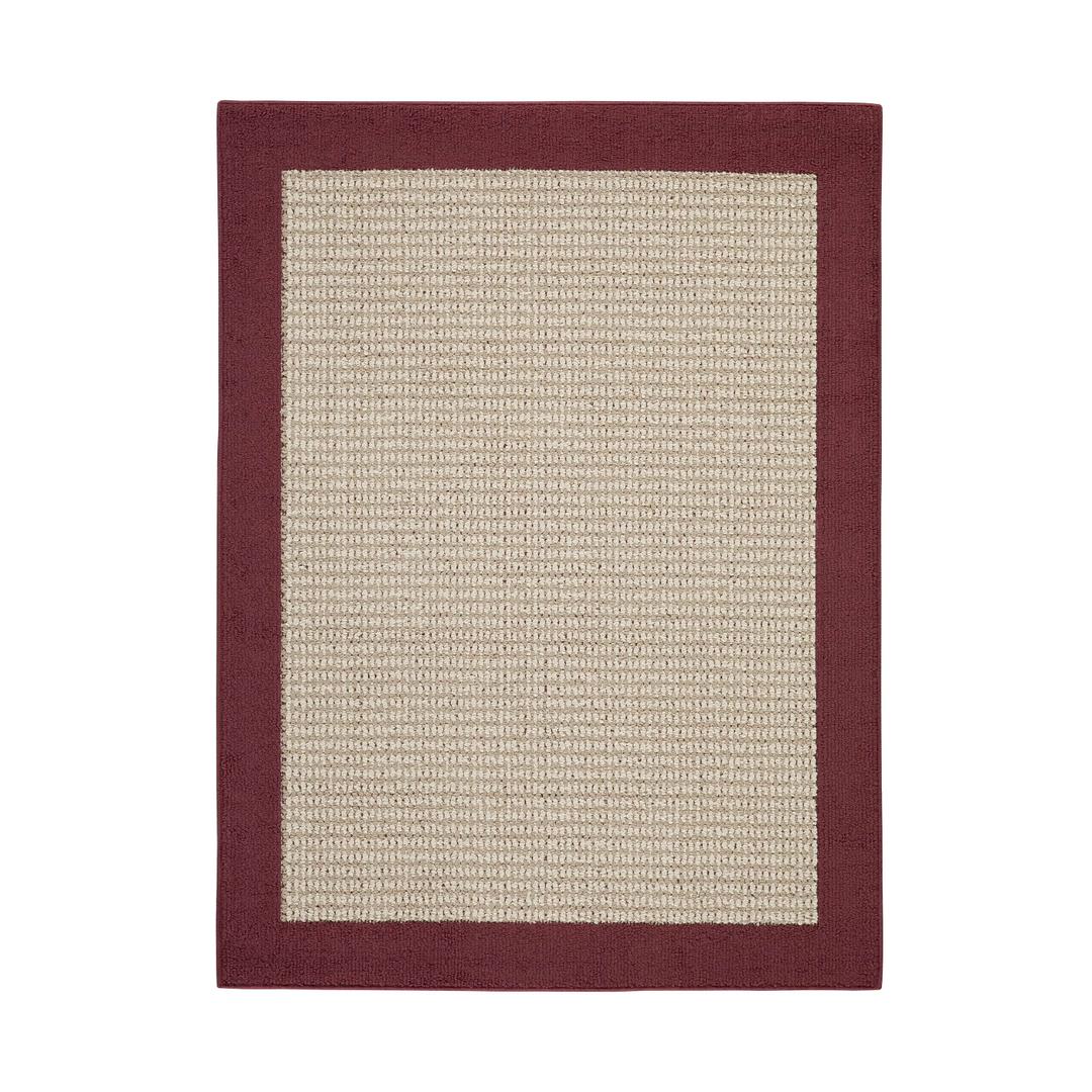 Natural Look Accent Rug Natural Boucle Weave With Red Banded Border 20x34 In